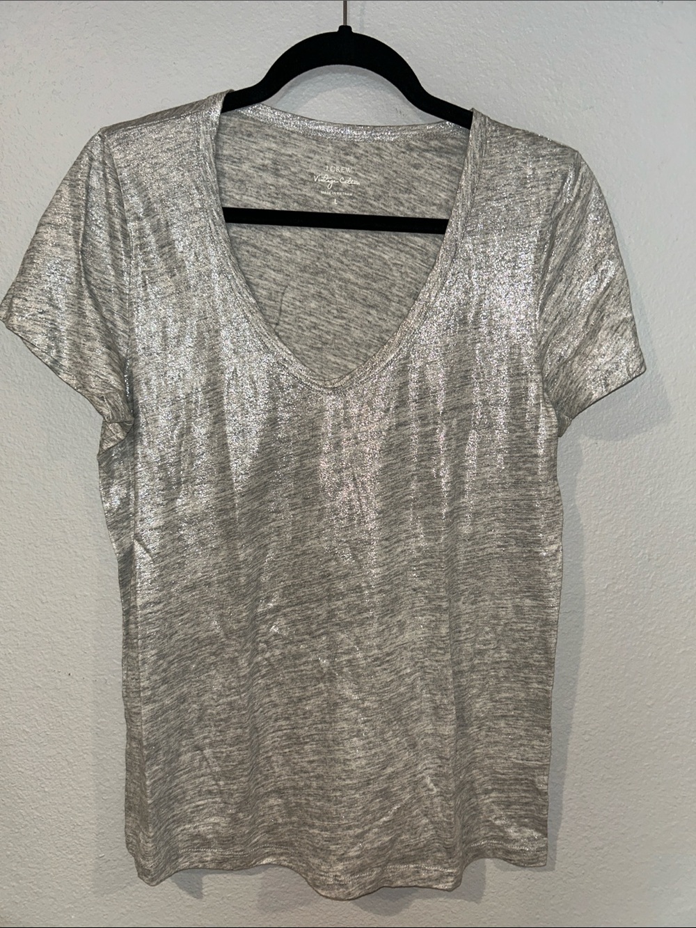 J. Crew Metallic Silver V-Neck Short Sleeve Tee